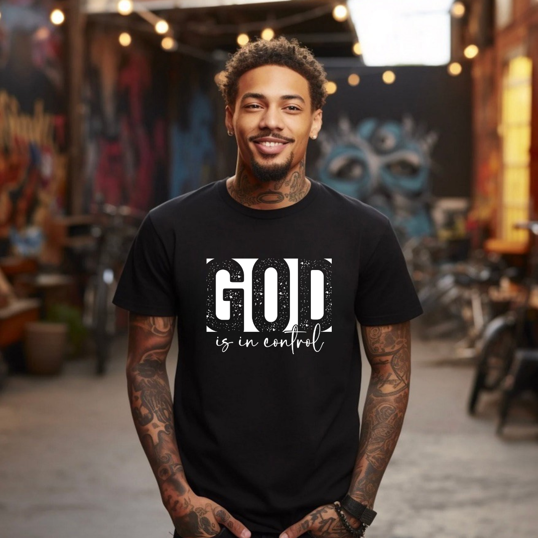 God is in Control Tee- Black