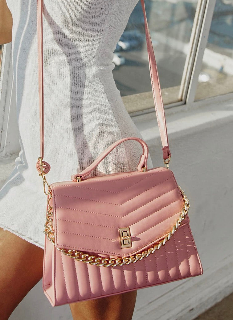 Brooklyn Quilted Satchel- Bubblegum Pink