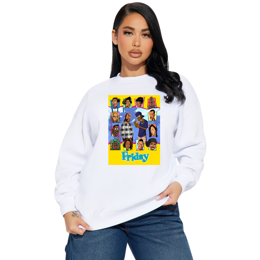 Friday Cartoon Crewneck- White