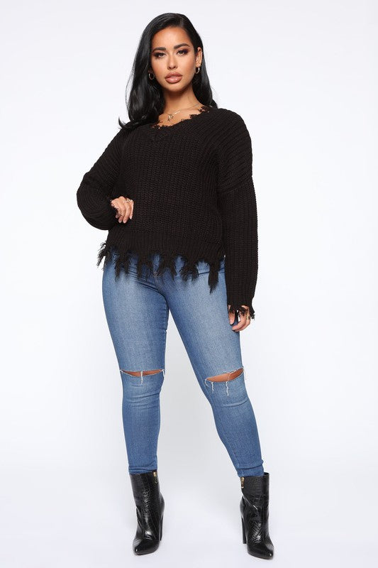 V-Neck Ribbed Sweater