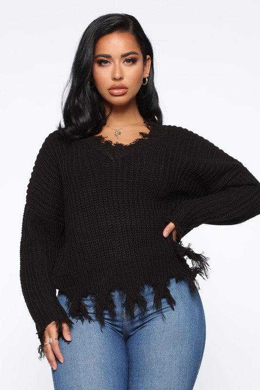 V-Neck Ribbed Sweater