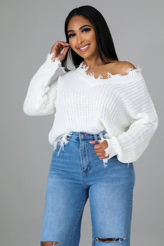 V-Neck Ribbed Sweater