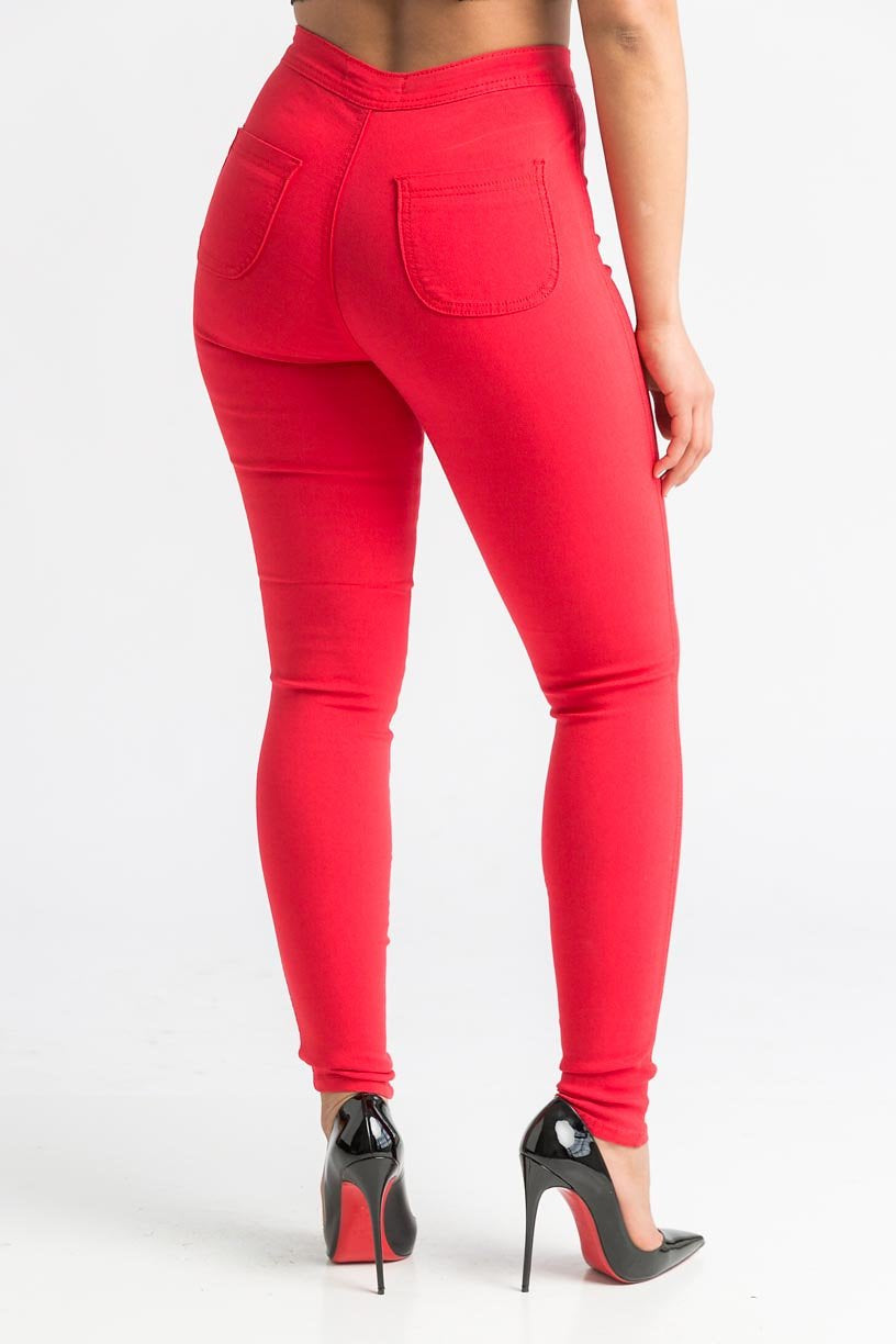 Stella High Waist Skinny Jeans- Red