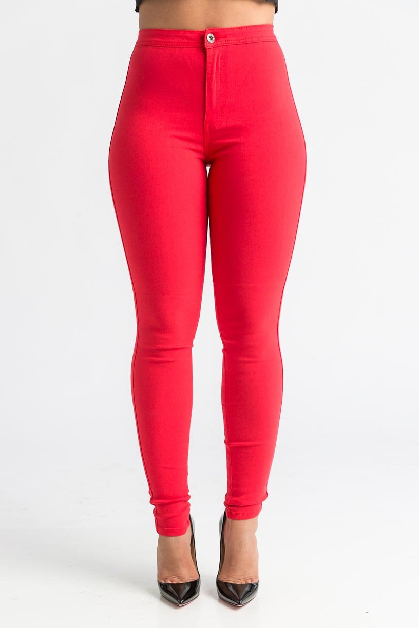 Stella High Waist Skinny Jeans- Red