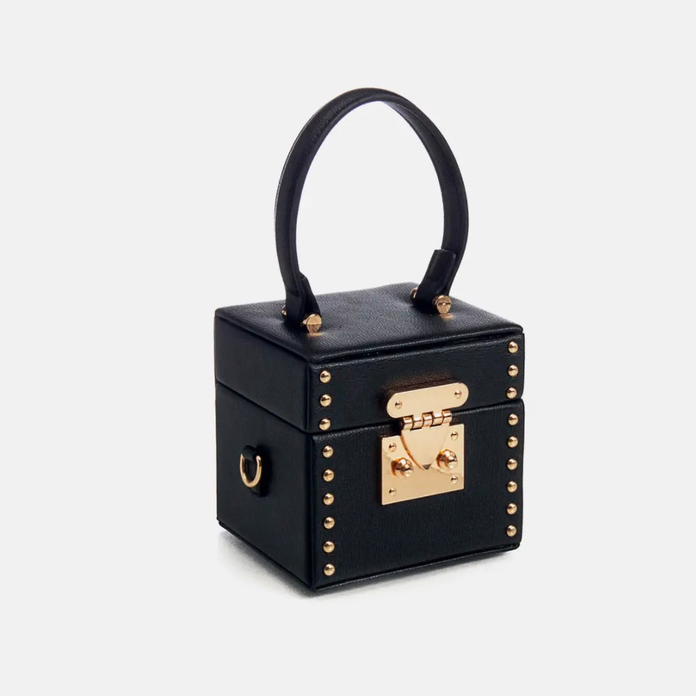 Estelle Studded Cube Handbag- Black