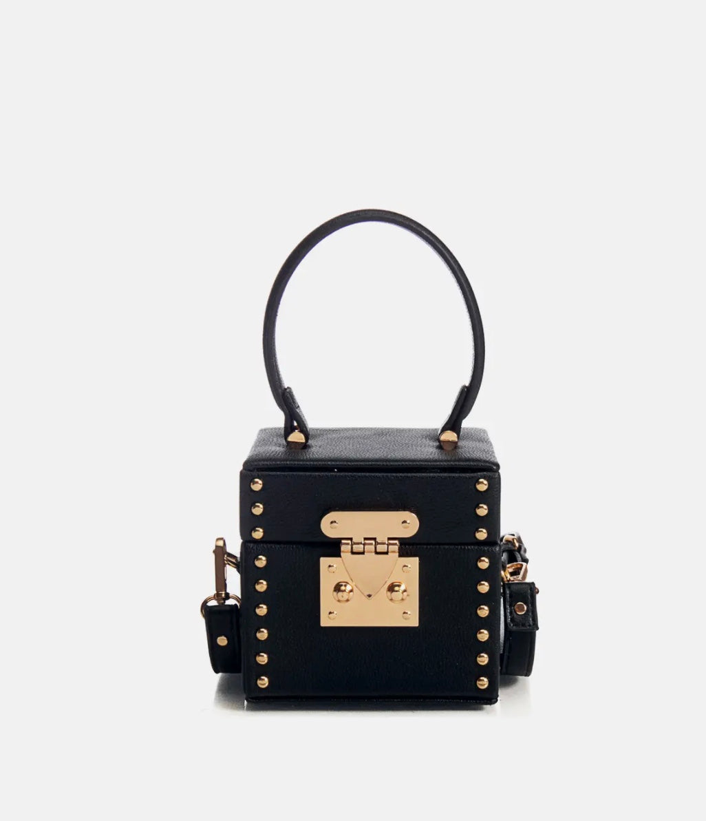 Estelle Studded Cube Handbag- Black