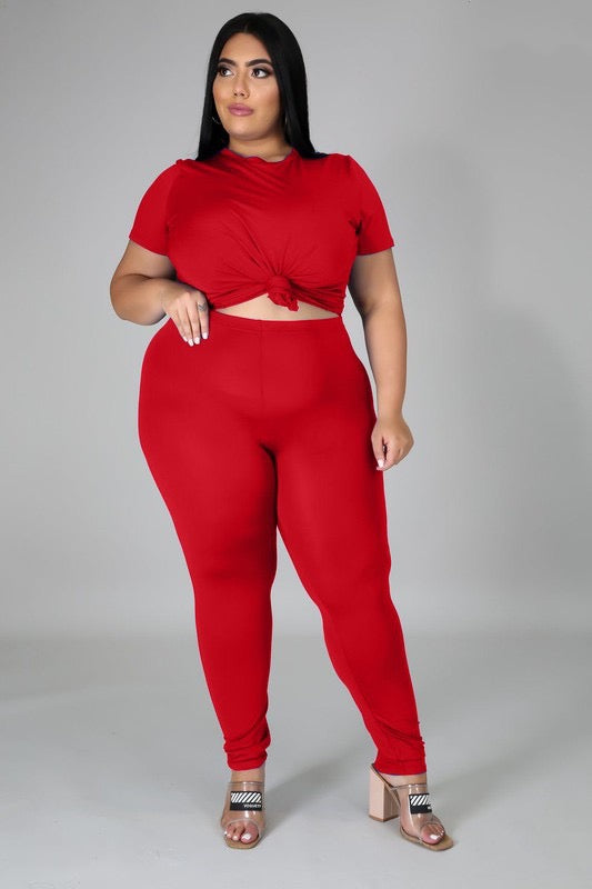 "Out N About" 2 Piece Legging Set - Curvy Red