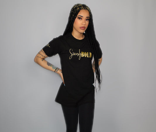 Bold Signature Tee- Black/Gold (Babe)