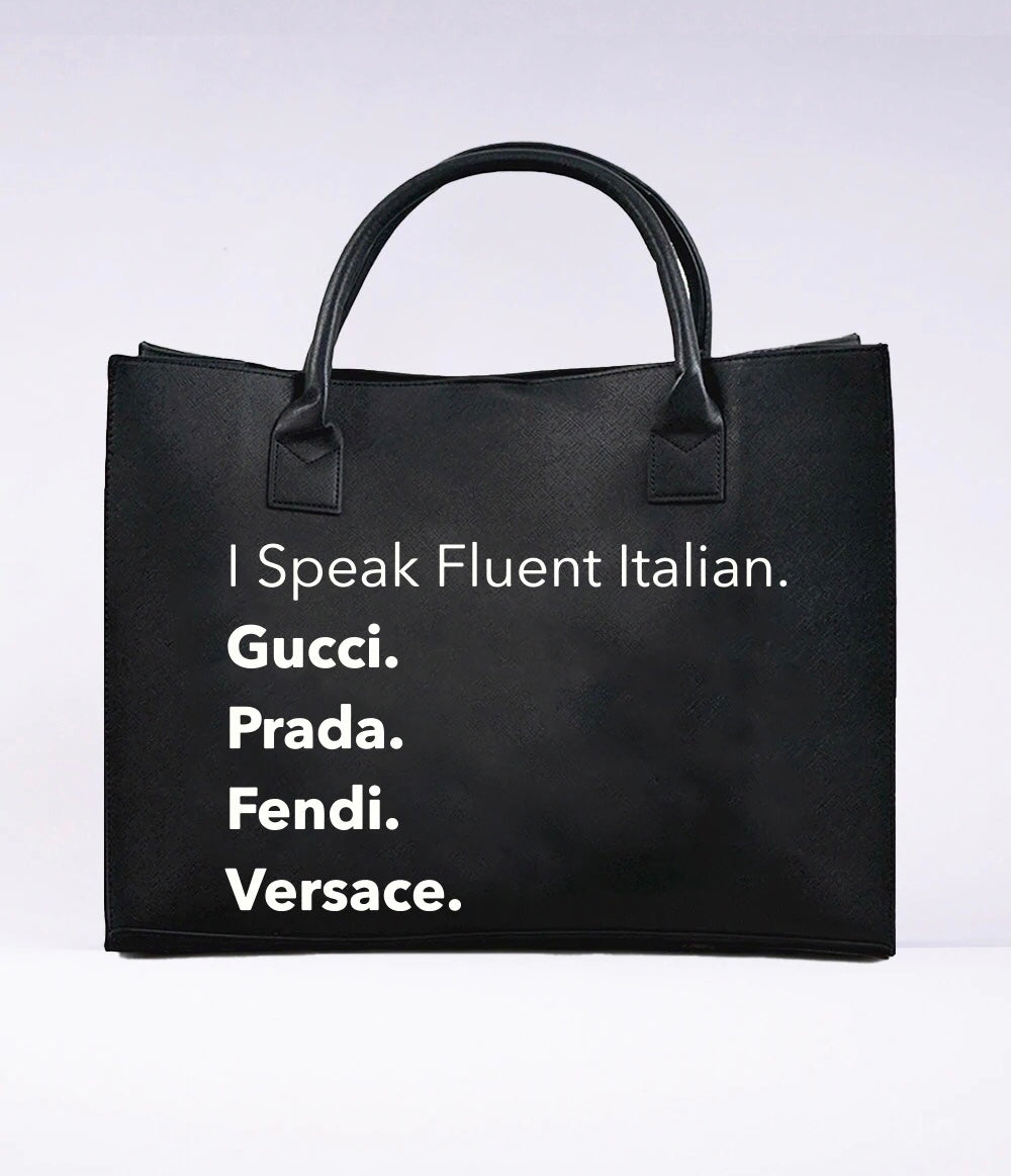 "Nouveau Riche" Vegan Luxury Tote- Black Fluent Italian